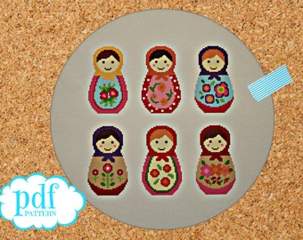 Matryoshka Cross Stitch Pattern, Russian Doll Sampler (PDF Pattern)