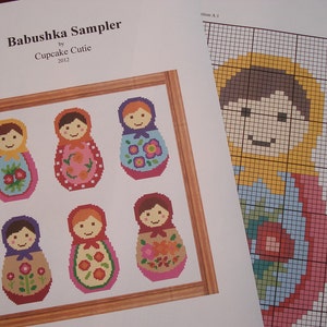 Matryoshka cross stitch pattern. Russian dolls. Needlepoint tapestry sampler. Nesting dolls. Babushka easy x stitch. Kids nursery room decor image 4