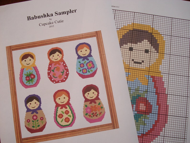 Matryoshka cross stitch pattern. Russian dolls. Needlepoint tapestry sampler. Nesting dolls. Babushka easy x stitch. Kids nursery room decor image 4