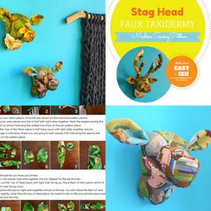 Deer head sewing pattern. Stan the stag trophy head. Faux taxidermy. Woodland creature. Modern wall decor. Animal head machine sewn pdf. image 2