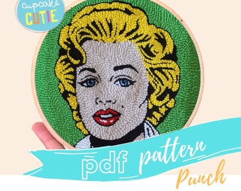 Marilyn Monroe punch needle pattern. Warhol pop art. Rug hooking embroidery pdf.