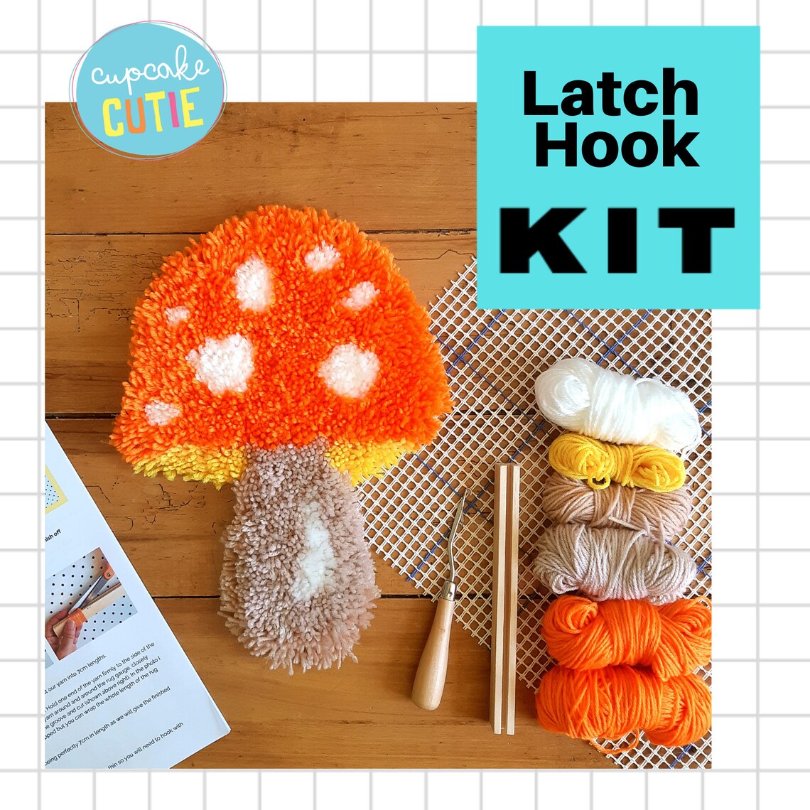 Mushroom Latch Hook Kit. Rug hooking starter kit. Includes Etsy