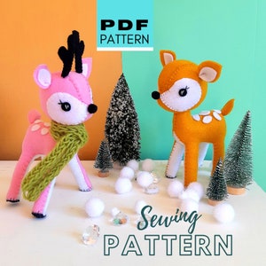 Deer softie sewing pattern. Felt Bambi pdf. Woodland forest animal plush. Christmas or nursery decoration