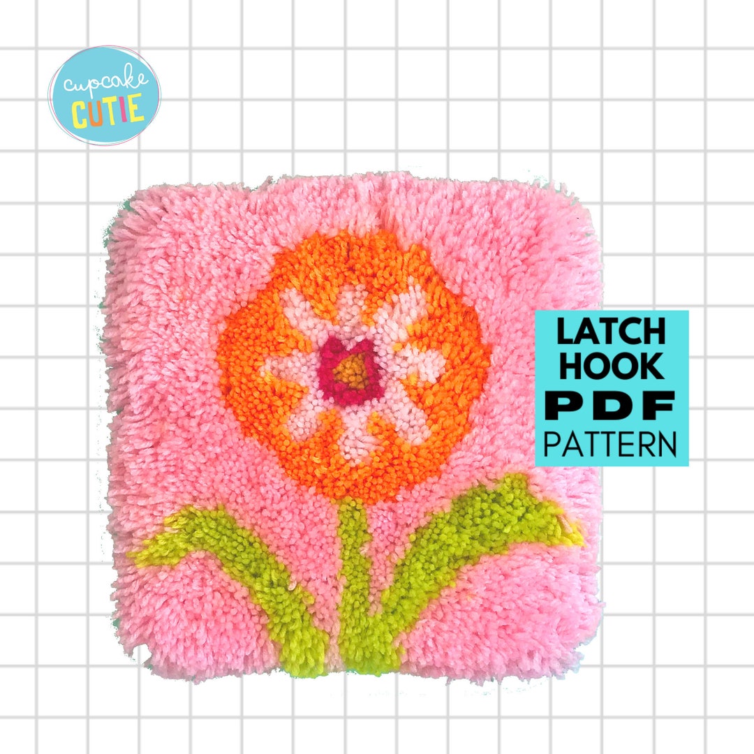 Easy Latch Hook Pattern. Retro Flower Rug Hooking Pdf. DIY Floral Wall