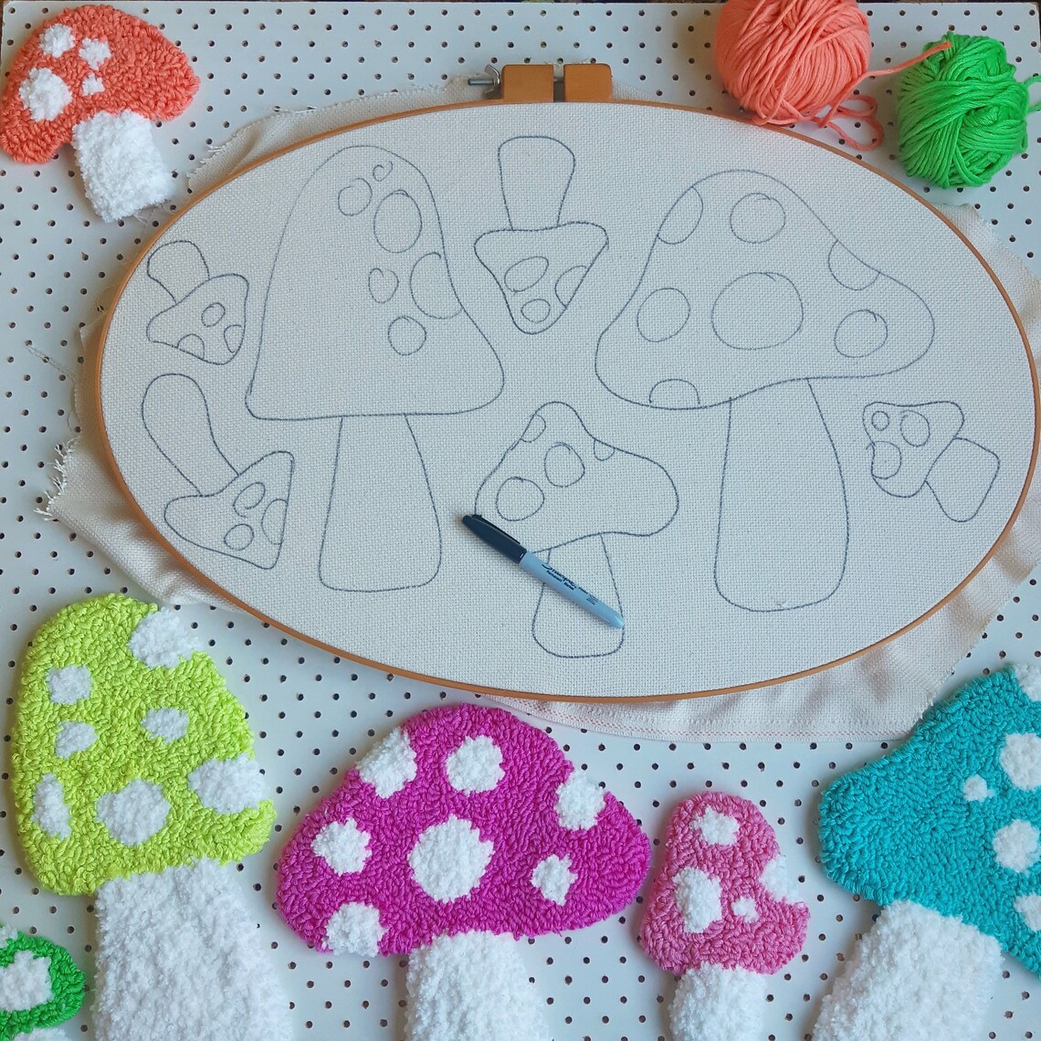 Punch needle Mushroom wall decorations. Set of 5. Retro wall Etsy
