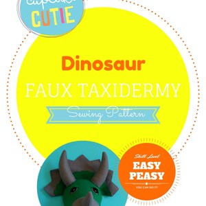 Dinosaur head sewing pattern. Faux taxidermy. Felt triceratops. Boys room decor. Dino wall bust. Jurassic wall art. Green and grey felt. image 4