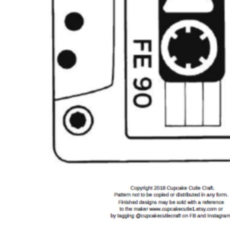 May include: Black and white illustration of a cassette tape with the text "FE 90" on the label.