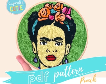 Frida punch needle pattern. Rug hooking pdf. Embroidery hoop art. Digital download. Printable pattern.