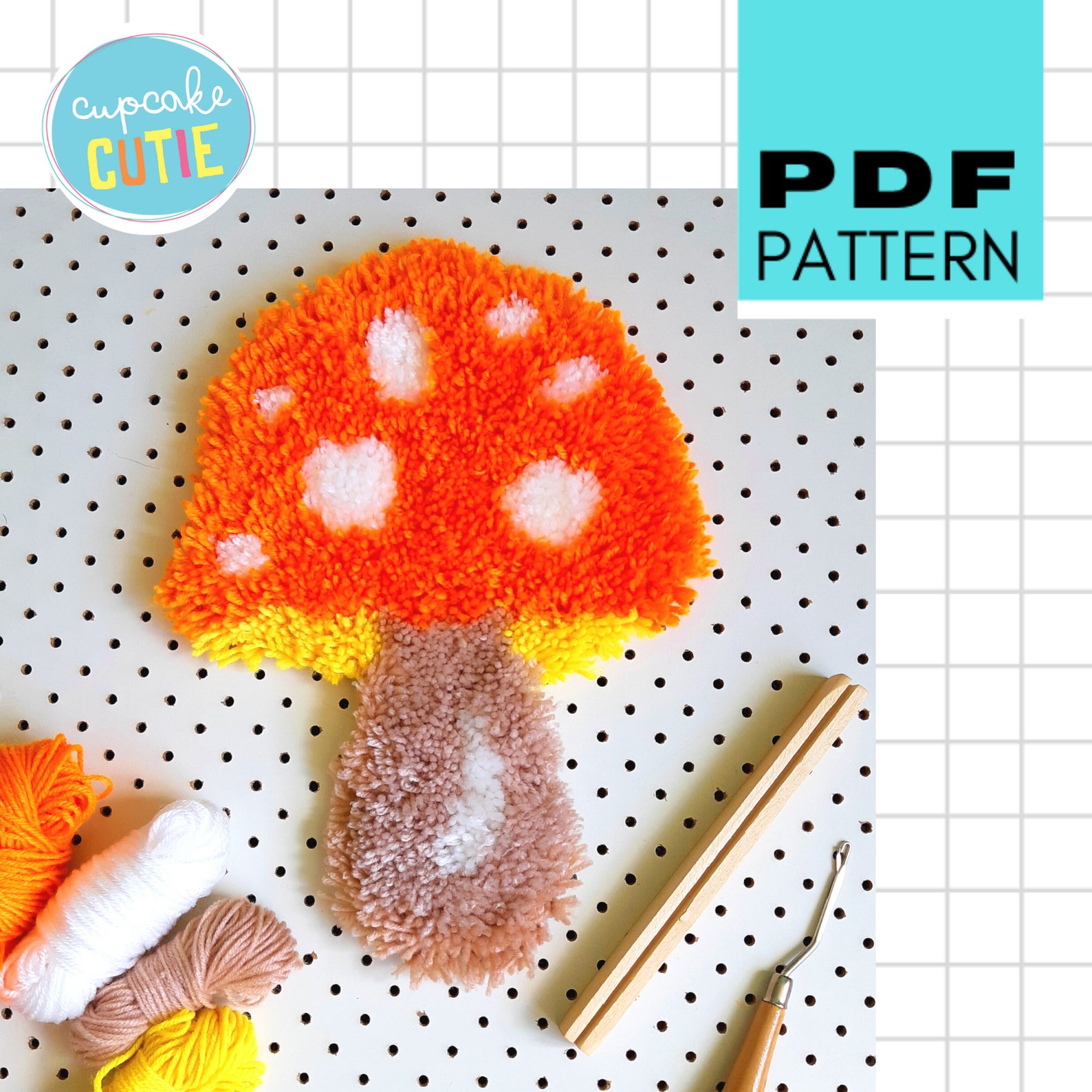 Mushroom Latch Hook Kit. Rug hooking starter kit. Includes Etsy