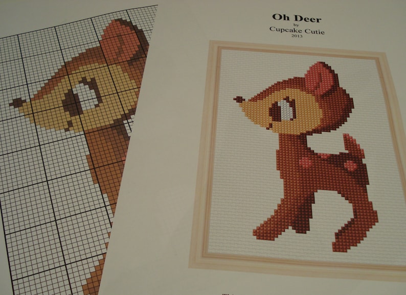 Deer cross stitch pattern. Xmas Bambi x-stitch pdf. Woodland Christmas decor. Retro kitschmas image 2