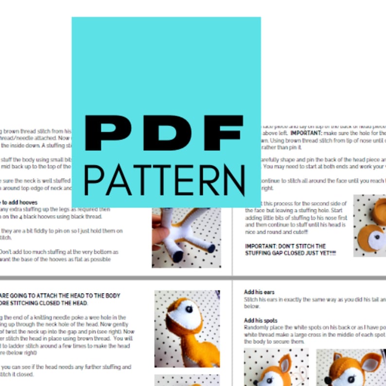 Deer softie sewing pattern. Felt Bambi pdf. Woodland forest animal plush. Christmas or nursery decoration image 3