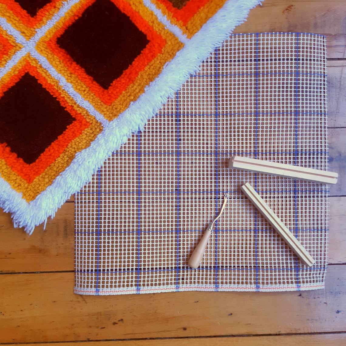 Latch Hooking Starter Kit. Rug Canvas and Latch Hook Tool. Rug Etsy