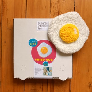 Fried egg punch needle kit. DIY food tufted wall art. Full kit with tools, yarn instructions image 5