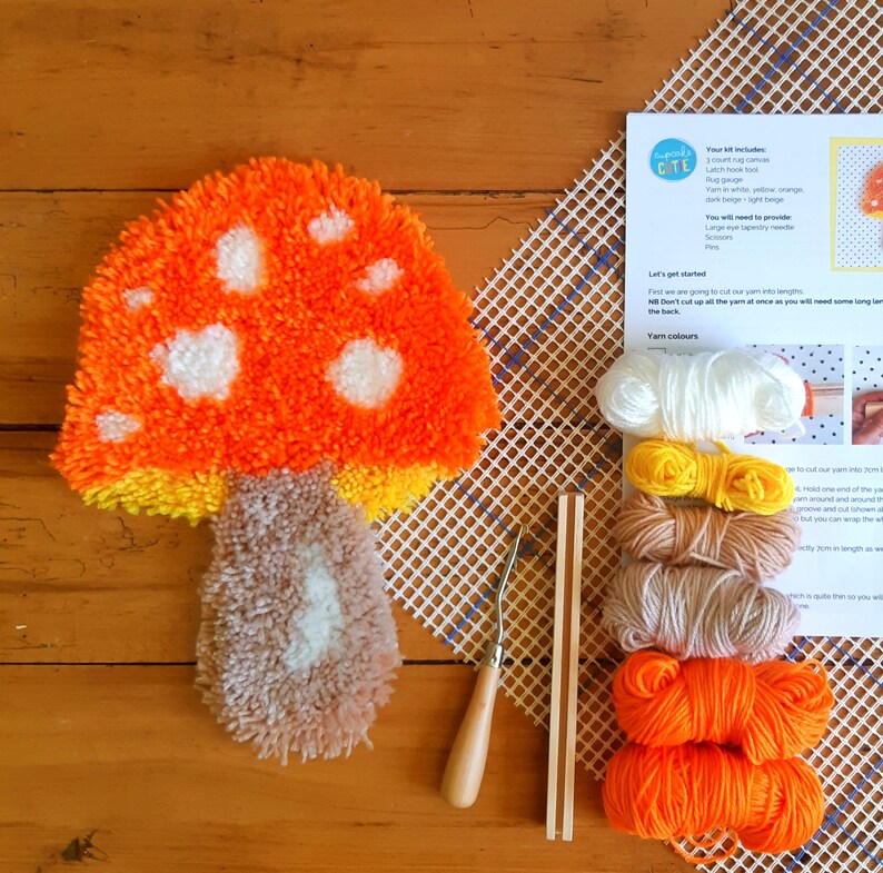 Mushroom Latch Hook Kit. Rug Hooking Starter Kit. Includes Etsy