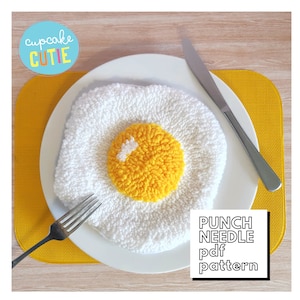 Fried egg punch needle pdf pattern. DIY tufted wall art. Digital download. Full step by step instructions