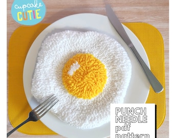 Fried egg punch needle pdf pattern. DIY tufted wall art. Digital download. Full step by step instructions