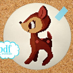 Deer cross stitch pattern. Xmas Bambi x-stitch pdf. Woodland Christmas decor. Retro kitschmas