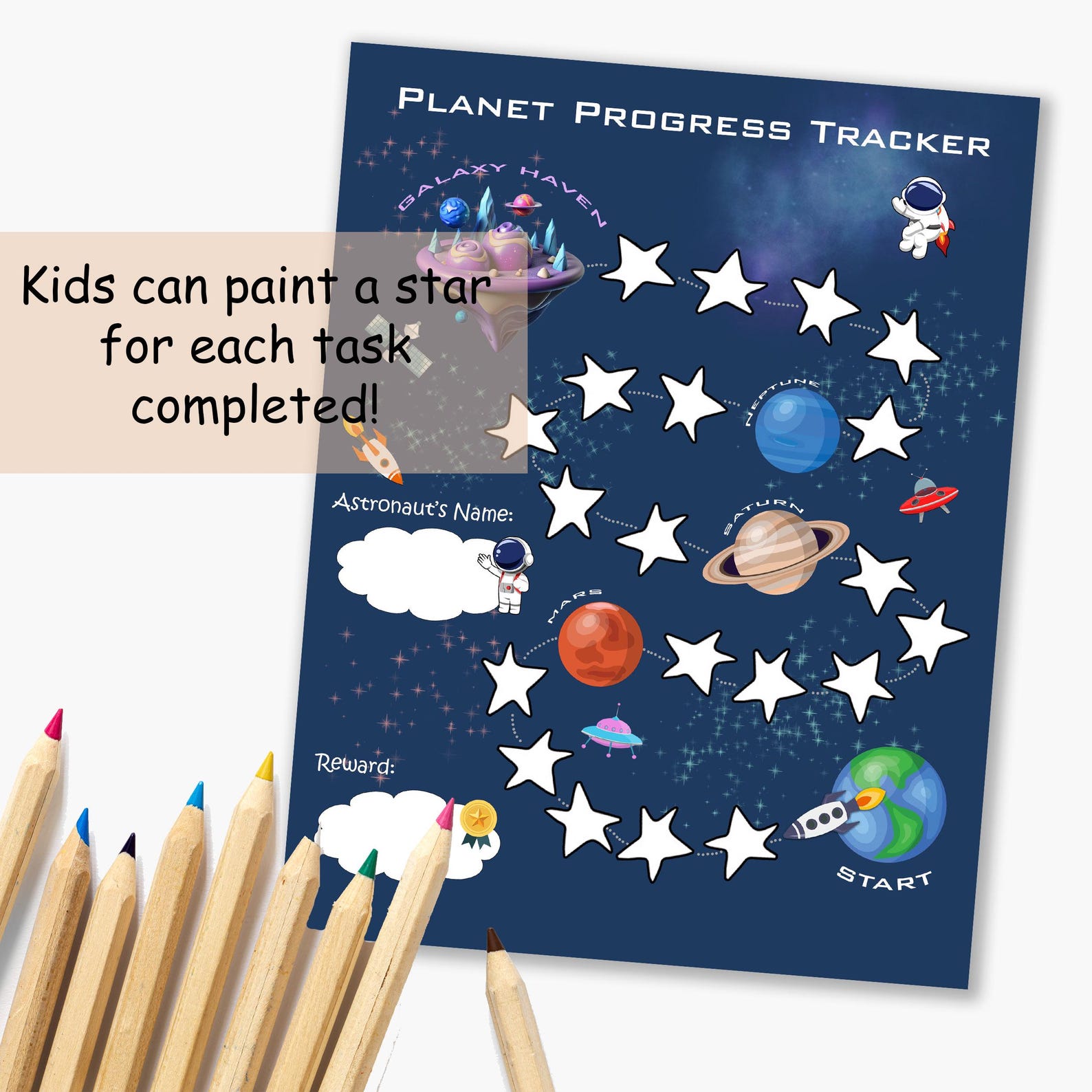 Space Reward Chart | Printable Chore Chart for Kids | Rocket Star Chart ...