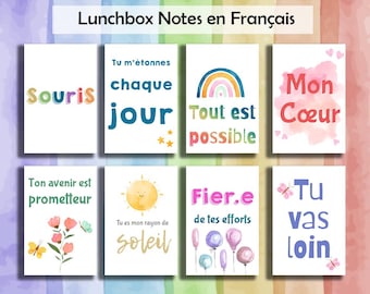 Printable lunchbox notes in french, messages d'encouragement pour enfants, PDF, à imprimer, pour école, motivation quotidienne, français