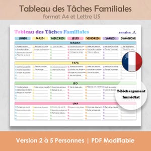 家族のタブロー 変更可能 | Liste des Tâches Hebdomadaire à Imprimer pour Enfants et Adultes |プログラムdeネットヤージュ | PDF