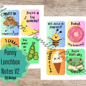 Punny Lunchbox Notes versão 2 (conjunto de 20) - IMPRIMÍVEL