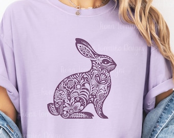 Comfort Colors® Floral Bunny Shirt For Women Flower Rabbit Lover Tee Matching Easter T-Shirts Botanical Vintage Cottagecore Mothers Day Gift