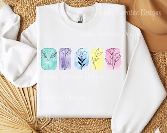 Boho Floral Cottagecore Sweatshirt Minimalist Line Art Flower Crewneck Rainbow Pastel Botanical Sweater Nature Lover Mothers Day Gift Idea