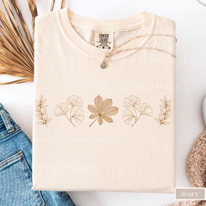 Minimalist Fall Shirt Vintage Fall Leaves T-Shirt Boho Botanical Line Art Tee Comfort Colors® Floral Cottagecore Thanksgiving Gift For Her