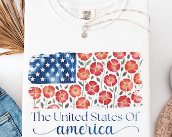 4th Of July Boho Floral American Flag Shirt For Women Comfort Colors® Vintage Botanical America Tee Patriotic USA 250 Independence Day Gift