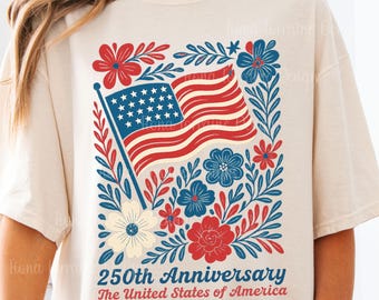 Comfort Colors USA 250th Anniversary Shirt 4th Of July Tee Boho Floral America T-Shirt American Flag Patriotic Independence Day Gift For Her