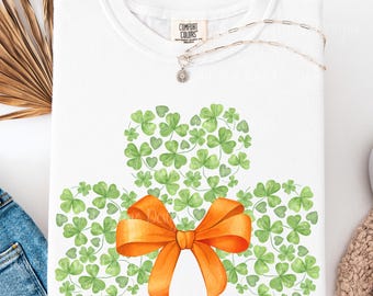 St Patricks Day Shirt For Women Shamrock Tee Coquette Bow Irish T-Shirt St Paddys Day Lucky Clover T Shirt Preppy Cottagecore Gift For Her
