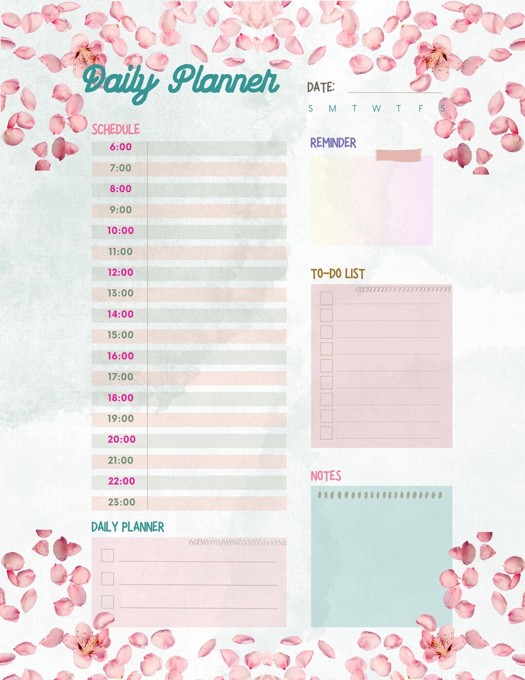 Floral Daily Planner | Printable To-do List & Schedule | Instant ...