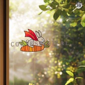 Stained Glass Bunny Pattern PDF – Cute Rabbit & Carrot Suncatcher Template – Easter Window DIY Project for Beginners