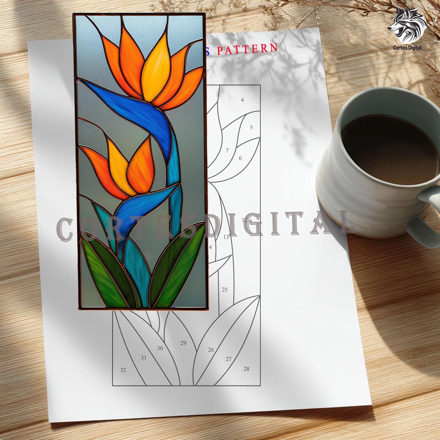 Bird of Paradise Stained Glass Panel Pattern, Tropical Flower Template ...