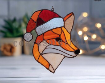 Fox Head Stained Glass Pattern, Christmas Animal Suncatcher Template, Beginner-Friendly Glass Art Design PDF PNG SVG Download (N5.AN163)