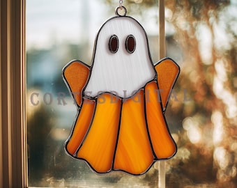 Cute Ghost Stained Glass Pattern PDF, Halloween Suncatcher Template, Adorable Window Hanging Decoration for Autumn (N5.HA103)