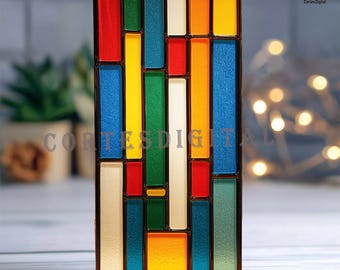 Geometric Stained Glass Pattern, Rectangular Modern Suncatcher Design, Color Block Glass Window Panel, Beginner DIY Glass Art (N5.GE81)