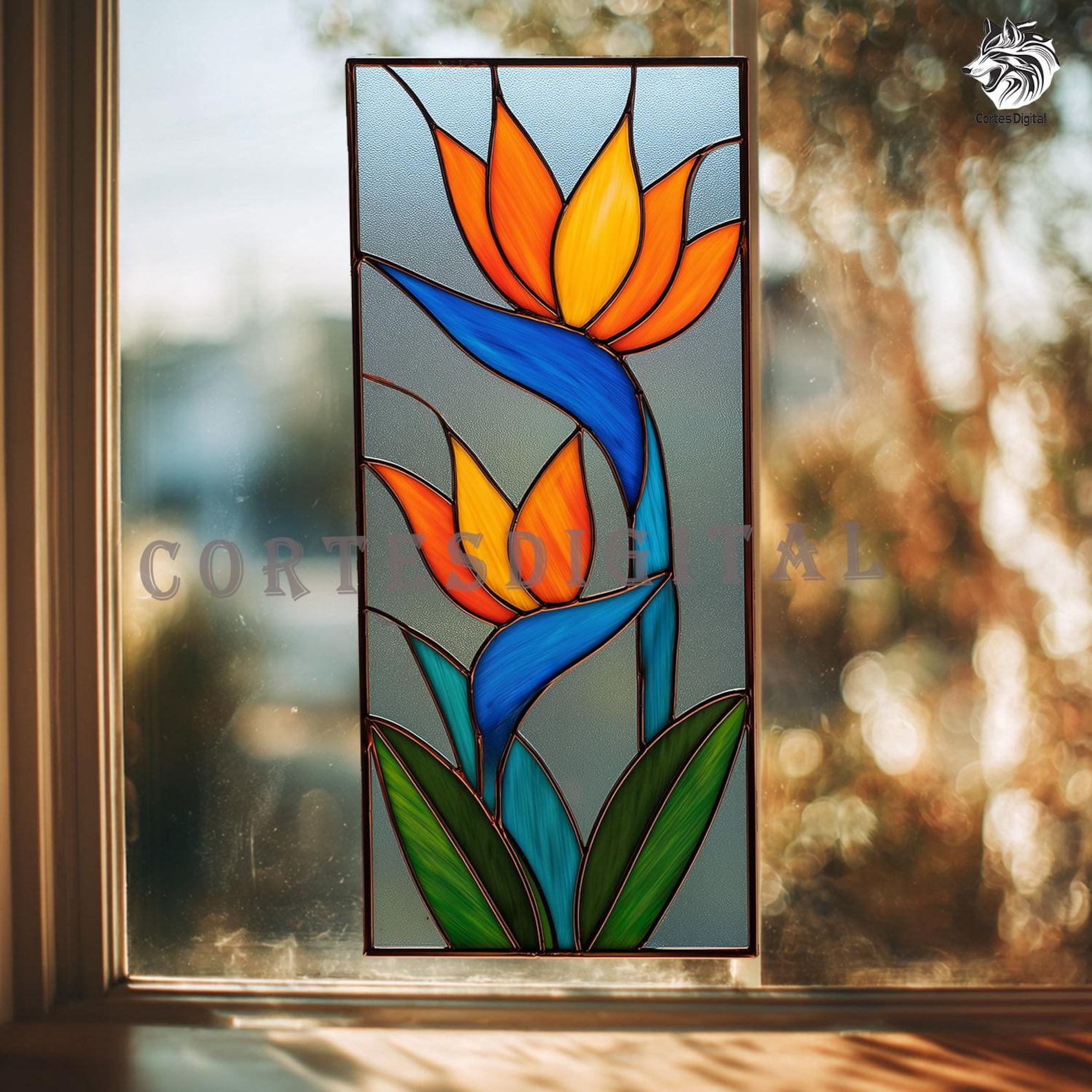 Bird of Paradise Stained Glass Panel Pattern, Tropical Flower Template ...