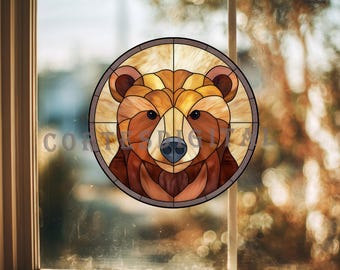 Bear Stained Glass Pattern, Round Suncatcher Template, Woodland Animal Window DIY Glass Art, Instant Download PDF SVG (N5.AN169)