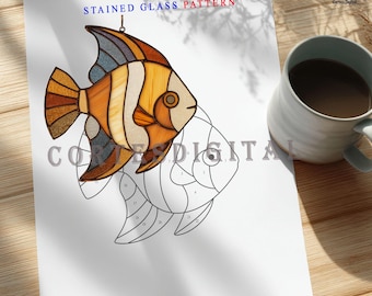 Oscar Fish Stained Glass Pattern PDF, Tropical Aquarium Suncatcher Template, Easy Glass Craft (N5.OC71)