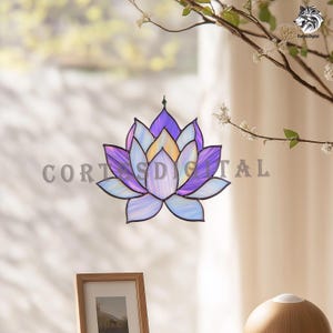 Lotus Flower Stained Glass Pattern SVG PDF | Purple Floral Suncatcher Template | Easy DIY Zen Window Panel Design for Beginners