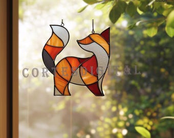 Fox Stained Glass Pattern, Elegant Woodland Animal Suncatcher Template PDF PNG, DIY Glass Art, Fall Window Decor (N5.PE63)