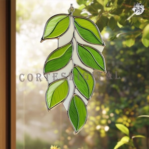 String of Leaves Stained Glass Pattern – DIY Trailing Vine Suncatcher Template, Nature Window Decor (PDF SVG Download)