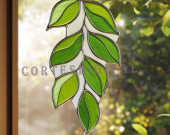 String of Leaves Stained Glass Pattern – DIY Trailing Vine Suncatcher Template, Nature Window Decor (PDF SVG Download)