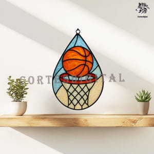 PA139 Basketkorg i målat glas, droppformad sportsolfångare DIY-mall PDF PNG SVG, presentidé för idrottare