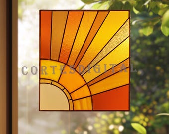 Abstract Sun Rays Stained Glass Suncatcher Panel Pattern, Minimalist Sunshine Window Hanging, Easy DIY Glass Art for Beginners (N5.GE15)