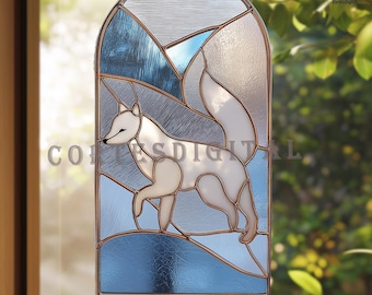 Wolf Stained Glass Pattern, Animal Suncatcher Template, Mountain Window Hanging DIY Glass Art, Instant Download PNG PDF (N5.AN156)