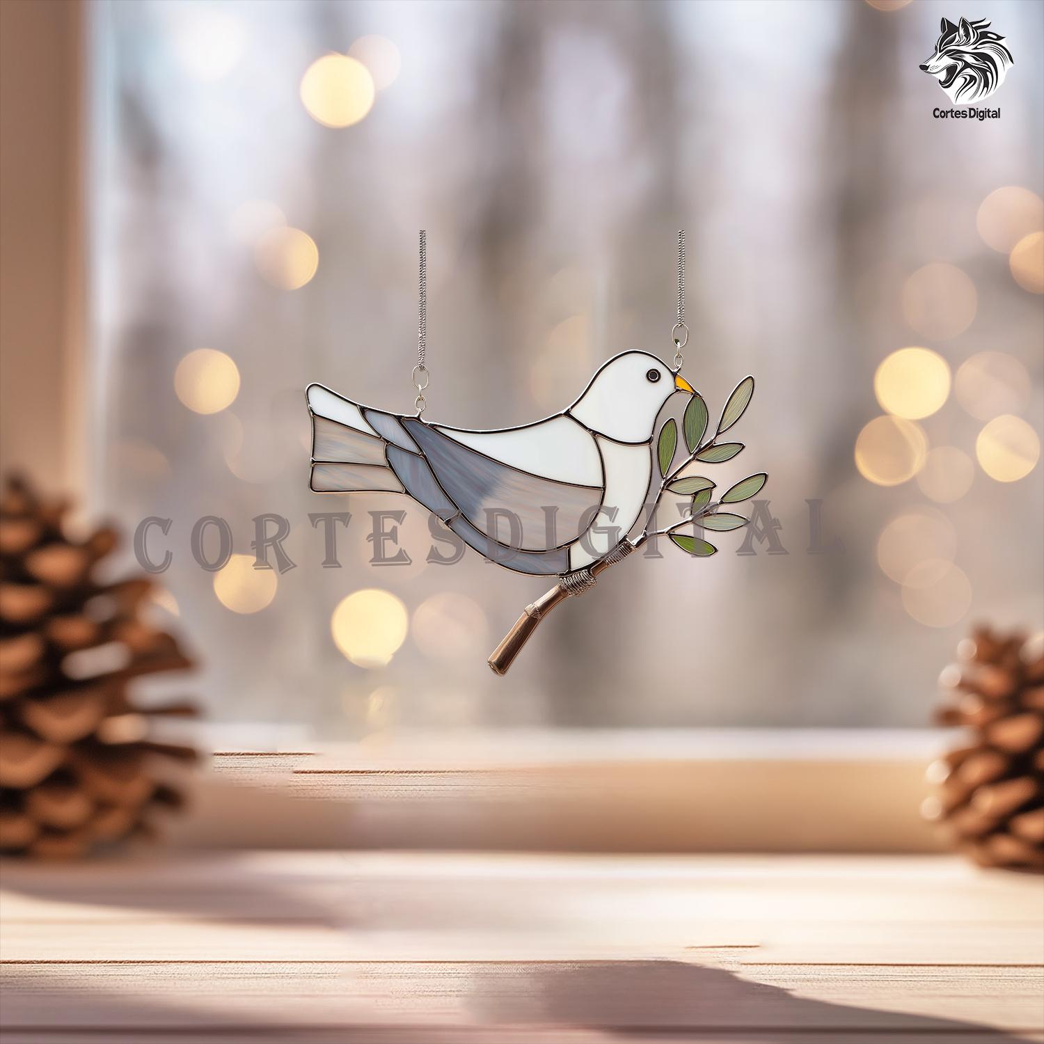 BI95 - Dove Stained Glass Pattern, Peace Bird Suncatcher Template, Diy ...