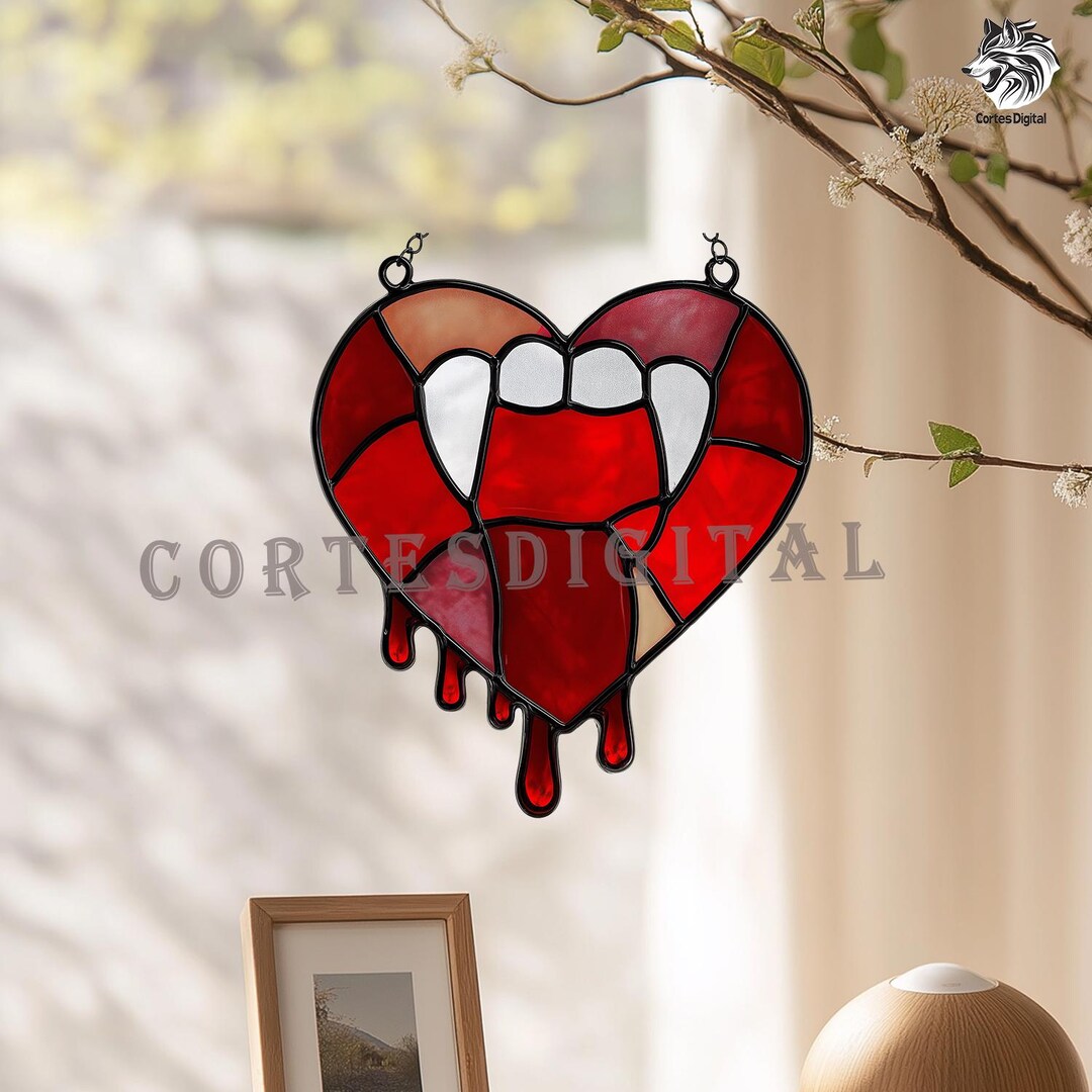 Vampire Window Design Vampire Heart Stained Glass Pattern, Gothic Halloween Suncatcher ...
