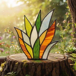 Succulent Plant Stained Glass Pattern, Aloe Plant Suncatcher Template, Modern Botanical Window Hanging Decoration
